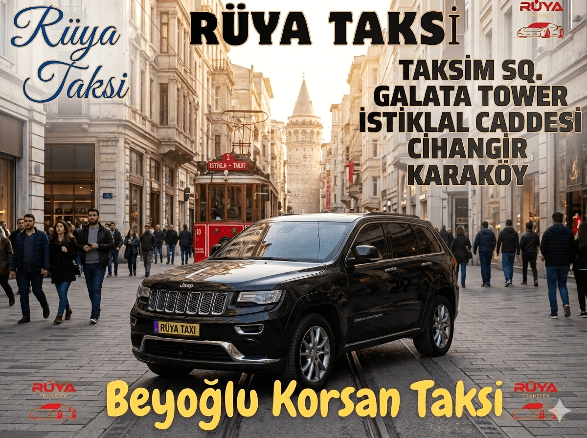 Beyoğlu Taksim meydanında bekleyen lüks ve konforlu binek korsan taksi aracı.