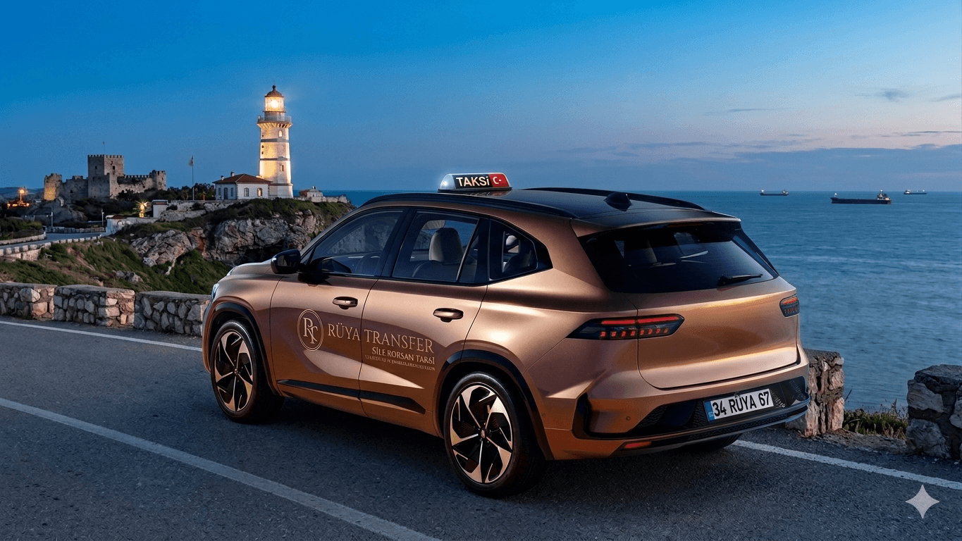 Şile Feneri manzaralı yolda seyir halindeki Rüya Transfer binek aracı.